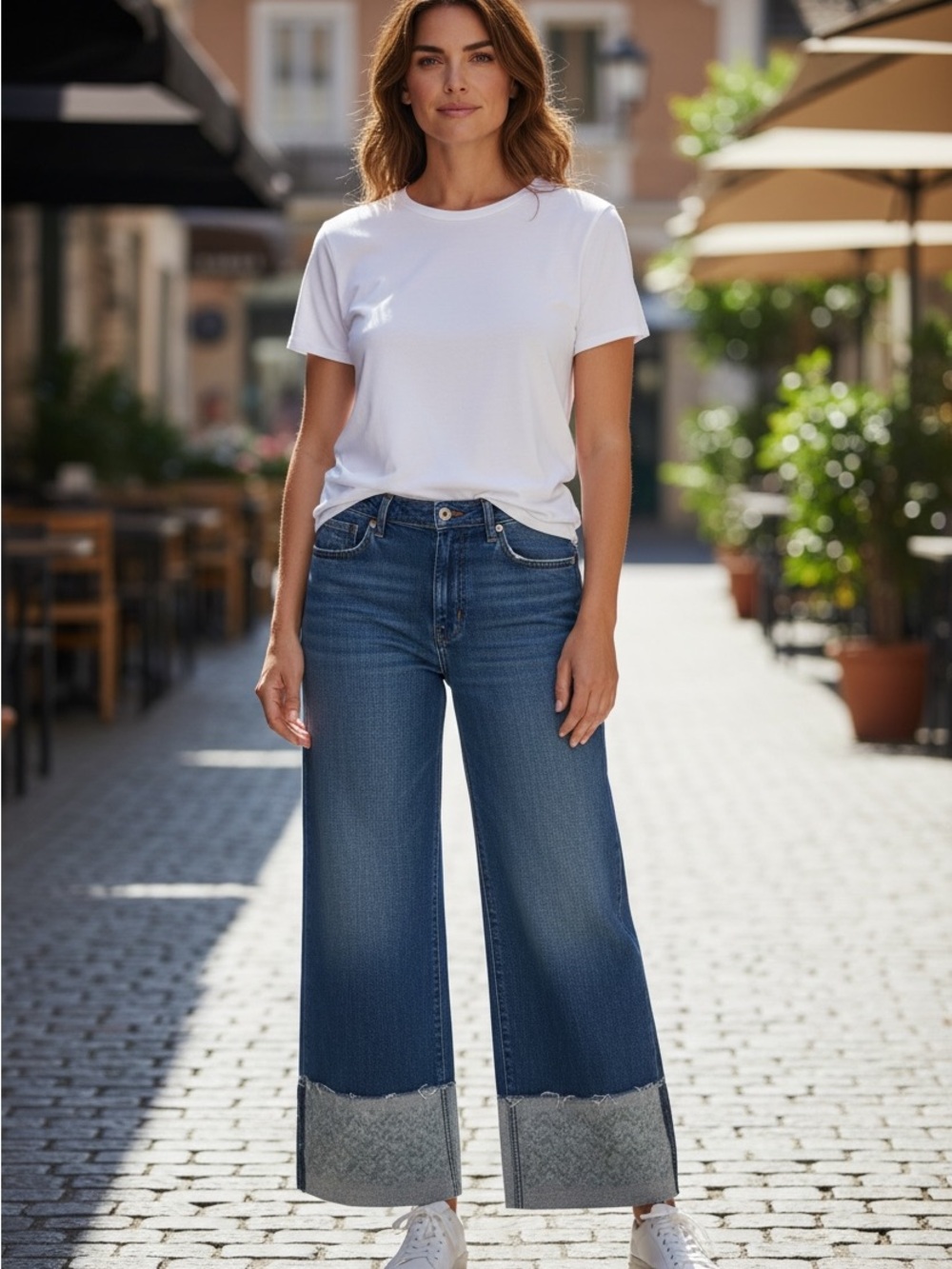 J Brand Dark Blue Wide-Leg Cuffed Hem Jeans